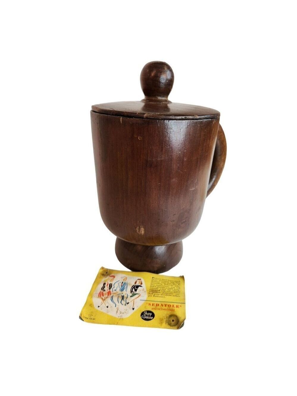 Vintage Wood Spice Container, Tea Canister With Lid & Sedatole Sharp & Dohme Ad